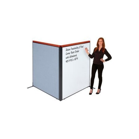 Global Equipment Interion Deluxe Freestanding 2-Panel Corner Room Divider w/Whiteboard 48-1/4"W x 61-1/2"H Blue 695165BL